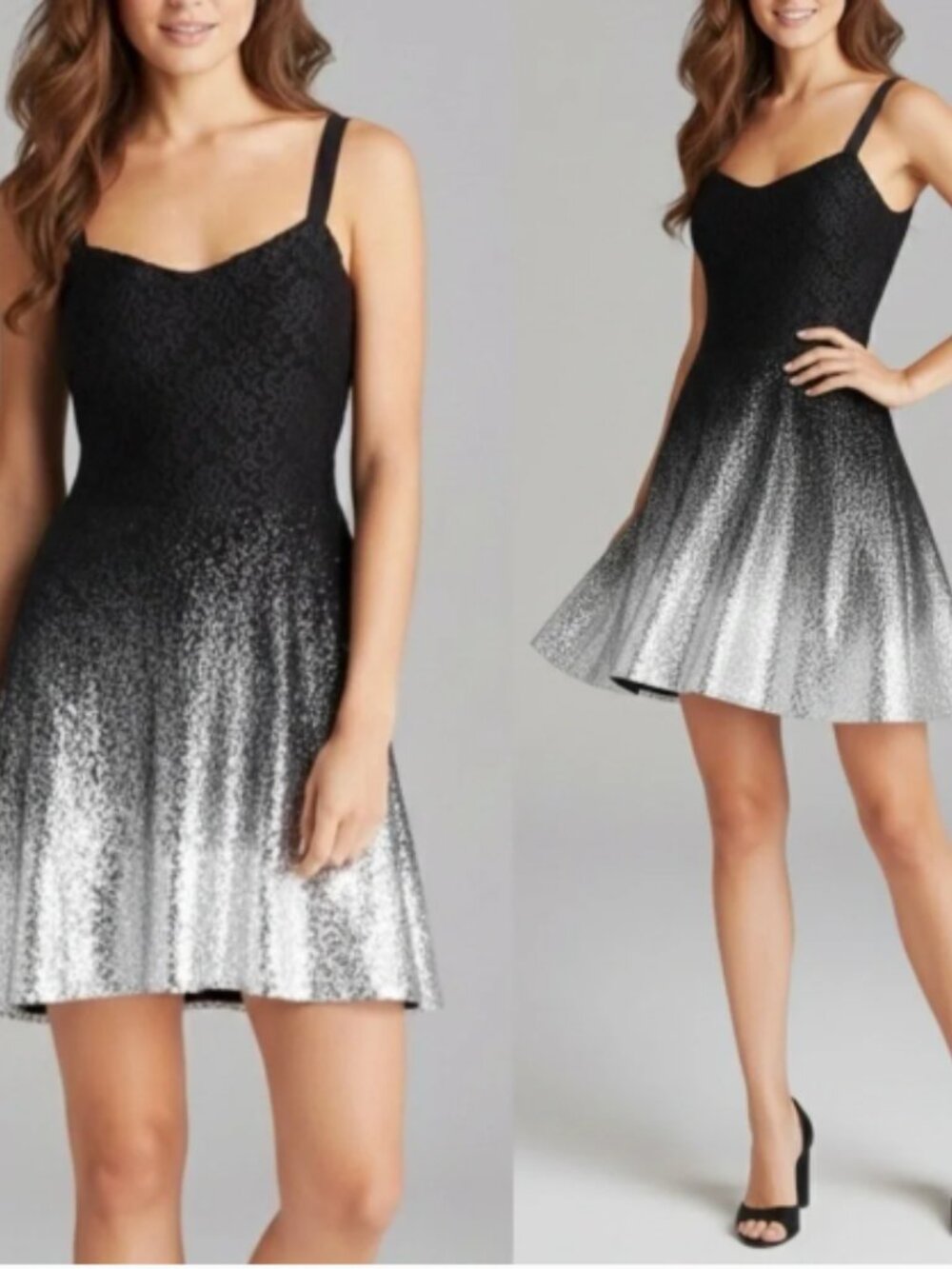 Free People Black to silver Ombre Lace Slip dress
